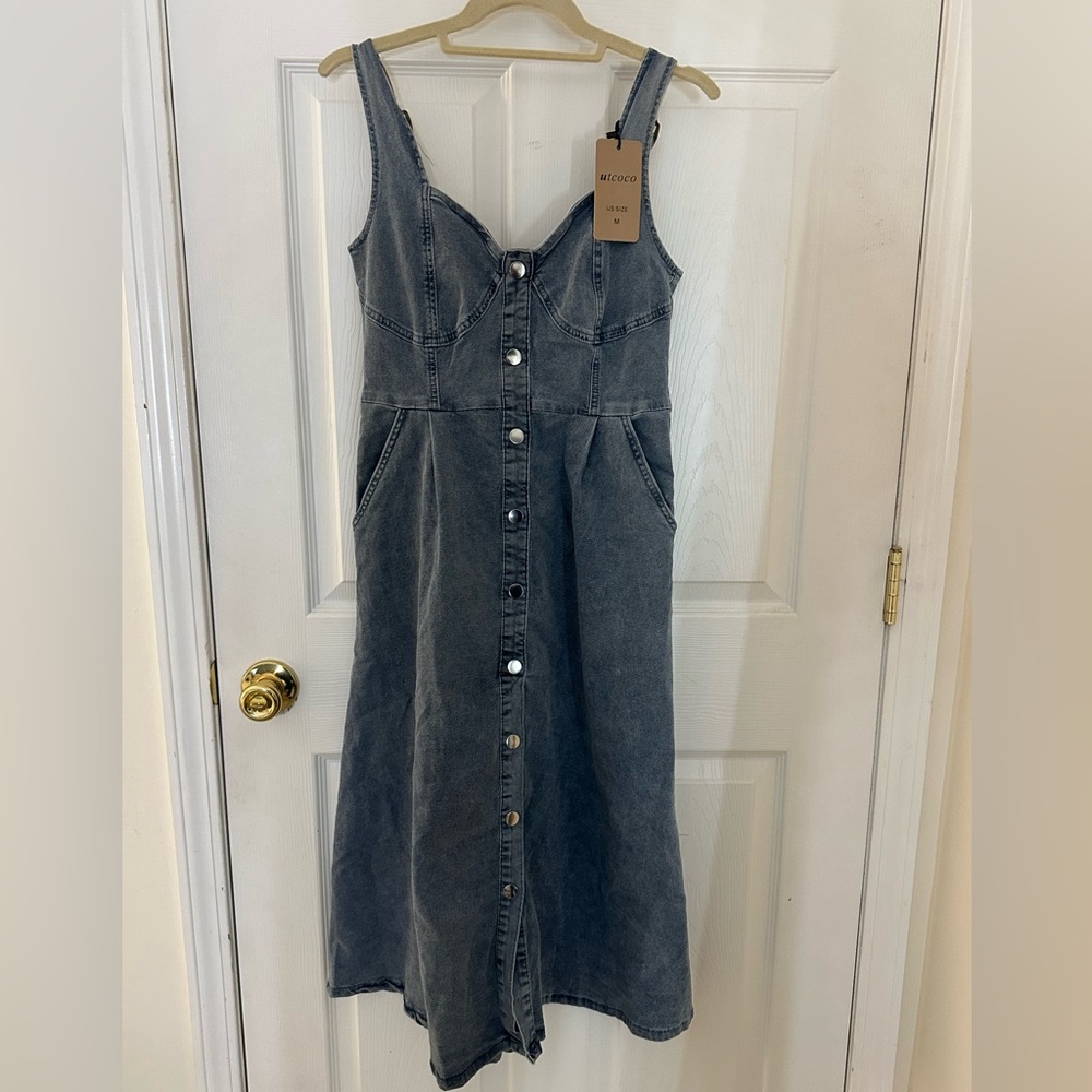 Blue Denim Midi Button Dress